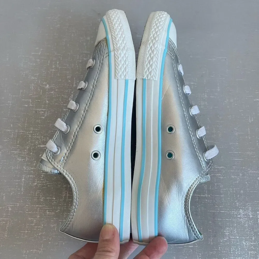 Converse All Star  Junior Youth 3 Chuck Taylor Low Top Sneakers Silver Metallic‎